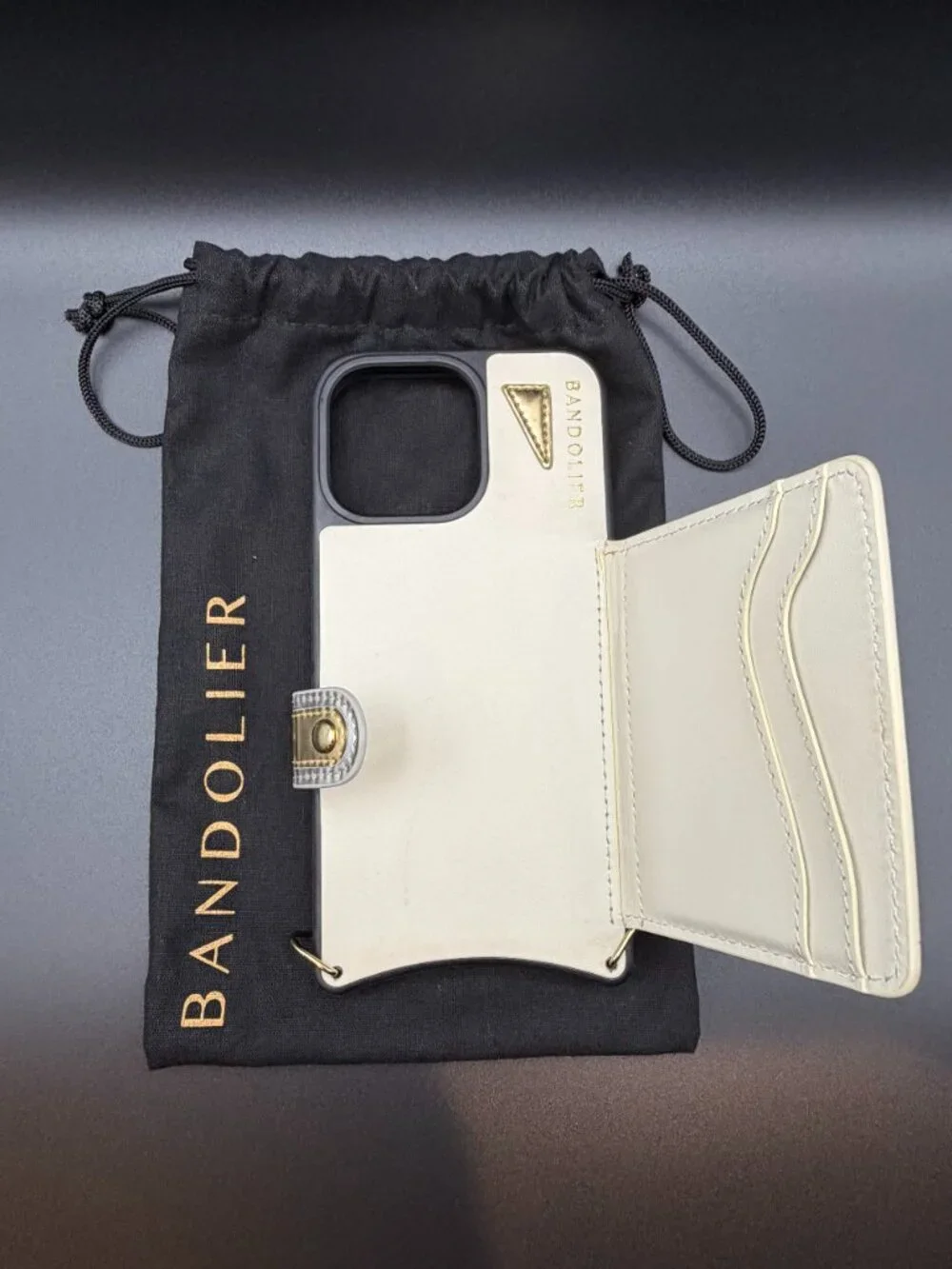 Bandolier Isla MagSafe Ivory/Gold Leather iPhone 15 ProMax Case – Case only